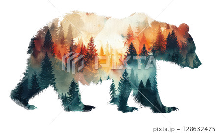 watercolor illustration of bear isolated on white 128632475