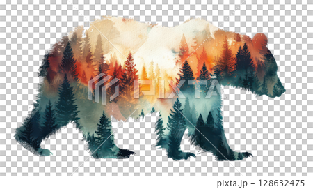 watercolor illustration of bear isolated on white 128632475