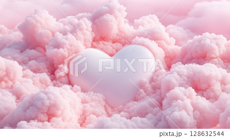Dreamy Pink Clouds Forming a Soft Romantic Heart Shape in the Sky 128632544