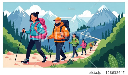 登山をする人々 128632645