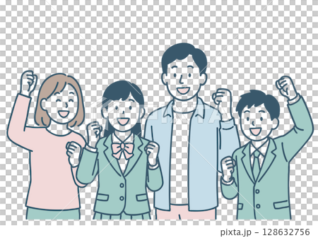 Illustration of a family cheering on an exam or school event 128632756