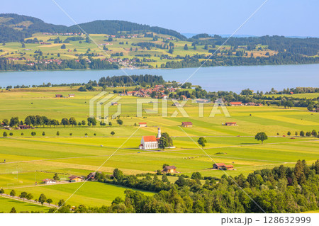 Green Plain and River in Bavaria 128632999