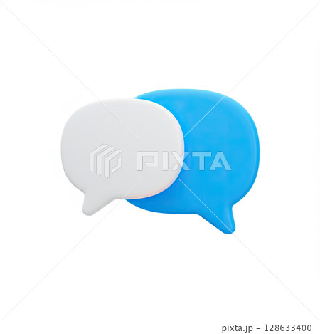 Two overlapping speech bubbles, blue and white 128633400