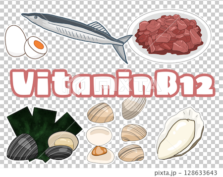 ビタミンB12のイメージイラスト(背景なし)(英字) ビタミンB12のイメージイラスト(背景なし)(英字) 128633643