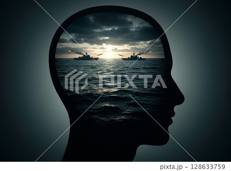 Military Conflict Inside the Mind War Concept 128633759