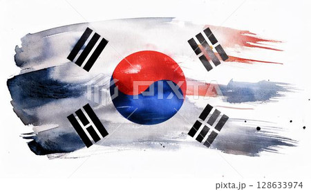 水彩画の韓国の国旗 128633974