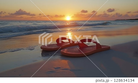 Sunset over calm ocean water serene seascape photography 128634134