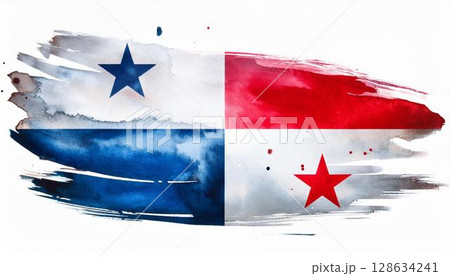 水彩画のパナマの国旗 128634241