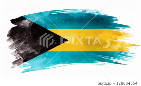 水彩画のバハマの国旗 128634354