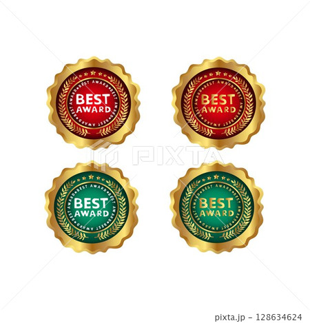 gold best award medal badge with ribbon for success 128634624