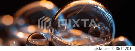 Abstract Glass Spheres Orange Blue Light Reflections Background Art Dark Glow Macro Shiny Image 128635201