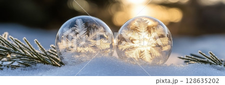 Frozen Bubbles Winter Snowflake Design Nature Photography Ice Crystals art cold gold life light 128635202