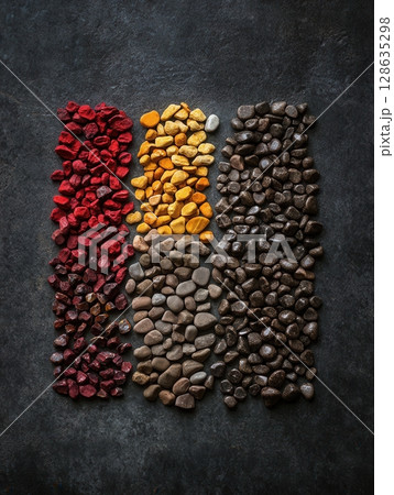 Colorful Stone Pebbles Texture Background Design Elements Red Art Set Gray Dark Life Shot High Rocks 128635298