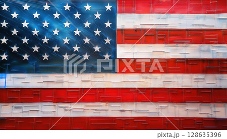 clean, minimalist USA flag graphic with vibrant color blocks and clear divisions for design 128635396