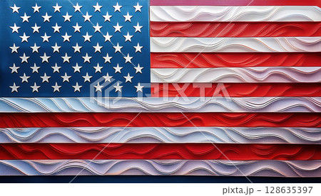 clean, minimalist USA flag graphic with vibrant color blocks and clear divisions for design 128635397