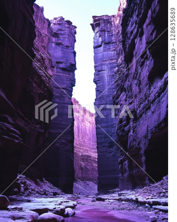 Purple Canyon Dramatic Landscape Breathtaking Nature Scene Majestic Rocks Winter Snow Purple Hues 128635689