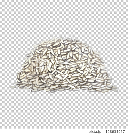 A handful of rice or oats, wheat or rye. A hand-drawn watercolor illustration. Design element for menus, recipes, and cookbooks. For banners, flyers, packaging, labels, and more. 128635937