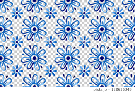 watercolor seamless pattern, damask tiles. blue vintage ornament 128636349