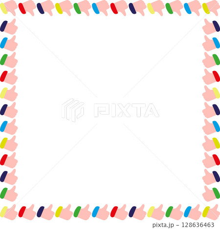 Hand Like frame. Thumb Up template cartoon empty frame box. Hand drawn vector illustration Hand Like frame. Thumb Up template cartoon empty frame box. Hand drawn vector illustration 128636463