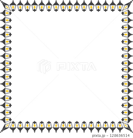 Old-fashioned lantern frame. Outdoor light lamps template. Street light illustration 128636514