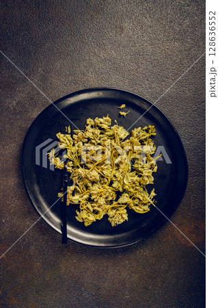 Jonjoli, Colchian klekachka, Georgian appetizer, pickled jonjoli, no people Jonjoli, Colchian klekachka, Georgian appetizer, pickled jonjoli, no people 128636552