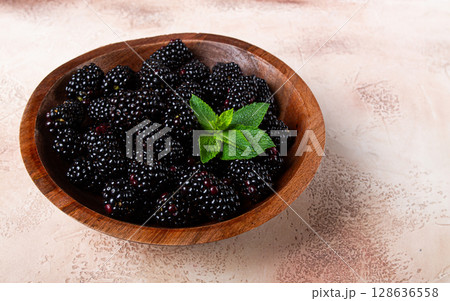 blackberries, in a wooden bowl, top view, no people, blackberries, in a wooden bowl, top view, no people, 128636558
