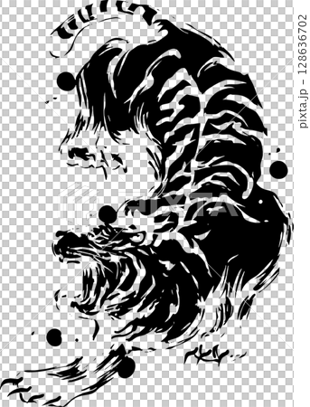 老虎、白虎、黑虎、水墨畫、動物、野獸、野生動物、倒立藝術、黑白藝術、毛筆畫、日式藝術、水墨畫、水墨畫、日本 128636702