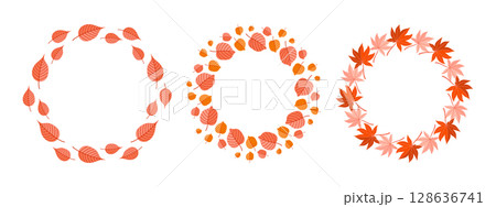 Collection of autumn wreath illustrations with colorful leaves 128636741