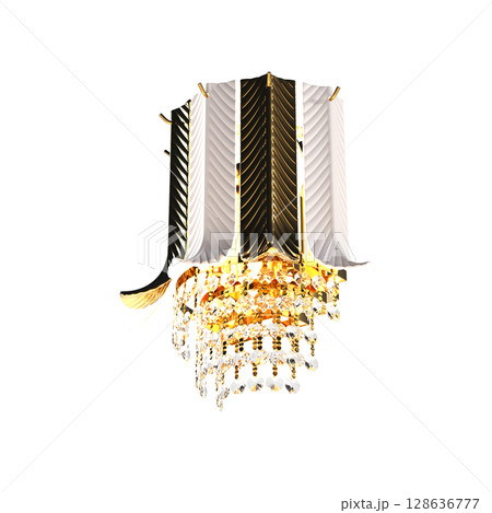 crystal chandelier for the interior isolated on transparent background, home lighting, 3D illustration, cg render 128636777