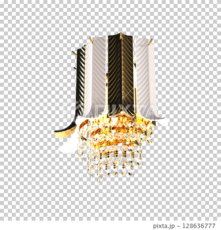 crystal chandelier for the interior isolated on transparent background, home lighting, 3D illustration, cg render 128636777