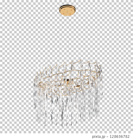 crystal chandelier for the interior isolated on transparent background, home lighting, 3D illustration, cg render 128636782