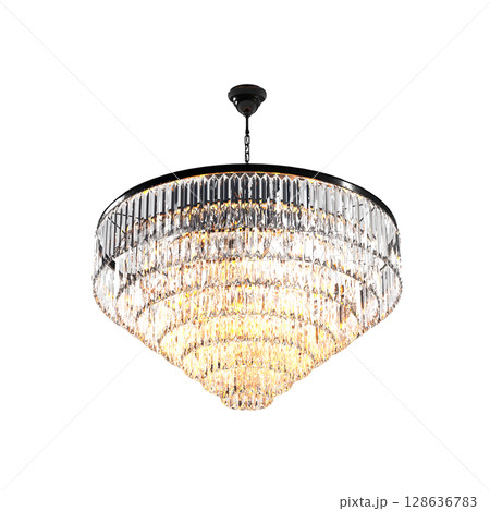 crystal chandelier for the interior isolated on transparent background, home lighting, 3D illustration, cg render 128636783