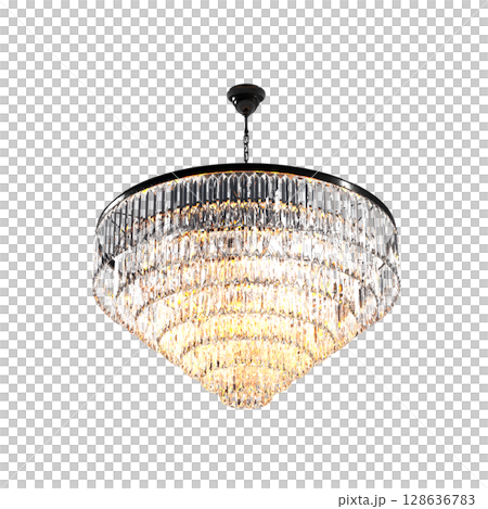 crystal chandelier for the interior isolated on transparent background, home lighting, 3D illustration, cg render 128636783