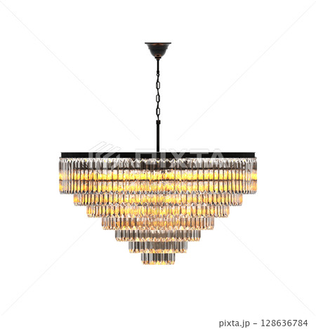 crystal chandelier for the interior isolated on transparent background, home lighting, 3D illustration, cg render 128636784