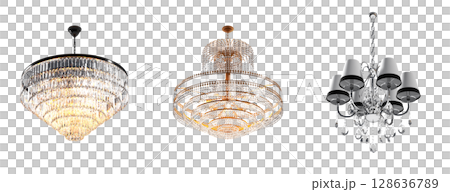 crystal chandelier for the interior isolated on transparent background, home lighting, 3D illustration, cg render 128636789