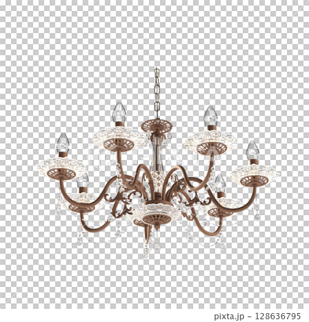 crystal chandelier for the interior isolated on transparent background, home lighting, 3D illustration, cg render 128636795
