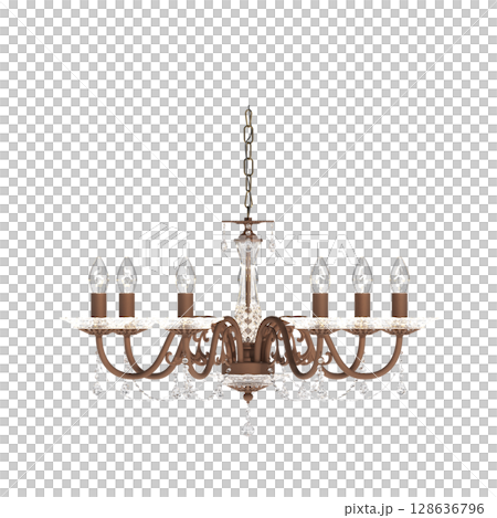 crystal chandelier for the interior isolated on transparent background, home lighting, 3D illustration, cg render 128636796