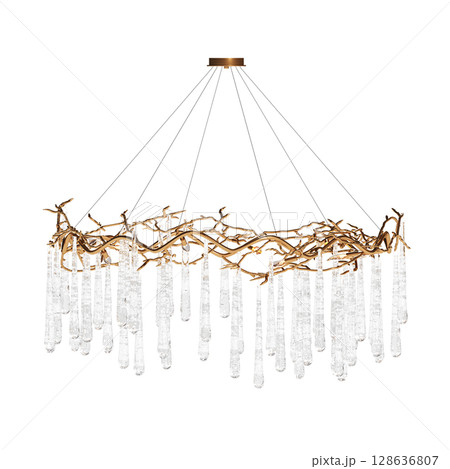 crystal chandelier for the interior isolated on transparent background, home lighting, 3D illustration, cg render 128636807