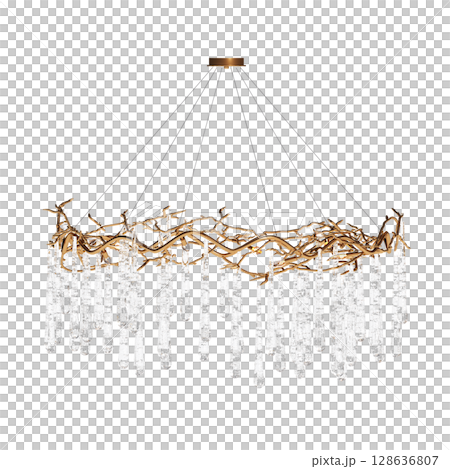 crystal chandelier for the interior isolated on transparent background, home lighting, 3D illustration, cg render 128636807