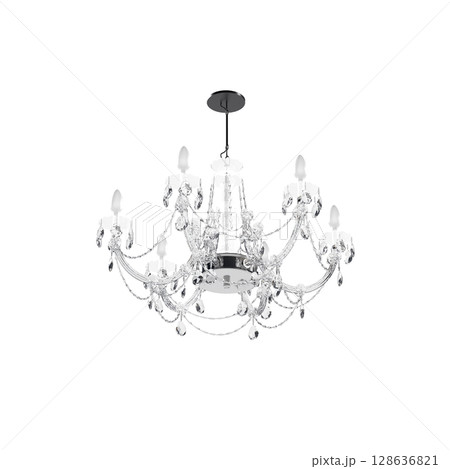 crystal chandelier for the interior isolated on transparent background, home lighting, 3D illustration, cg render crystal chandelier for the interior isolated on transparent background, home lighting, 3D illustration, cg render 128636821