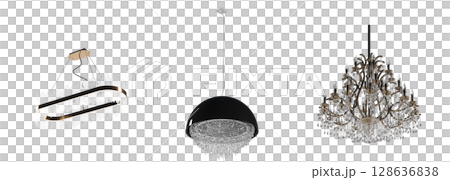 crystal chandelier for the interior isolated on transparent background, home lighting, 3D illustration, cg render 128636838