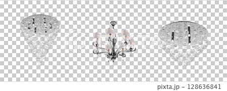 crystal chandelier for the interior isolated on transparent background, home lighting, 3D illustration, cg render 128636841