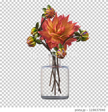 decorative flower in a pot isolate on a transparent background, 3D illustration, cg render decorative flower in a pot isolate on a transparent background, 3D illustration, cg render 128637040