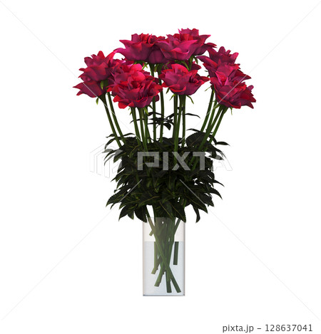 decorative flower in a pot isolate on a transparent background, 3D illustration, cg render 128637041