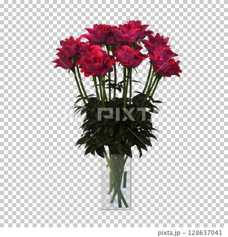 decorative flower in a pot isolate on a transparent background, 3D illustration, cg render 128637041