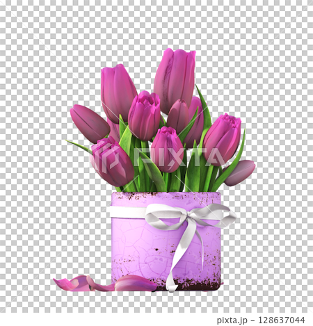 decorative flower in a pot isolate on a transparent background, 3D illustration, cg render 128637044