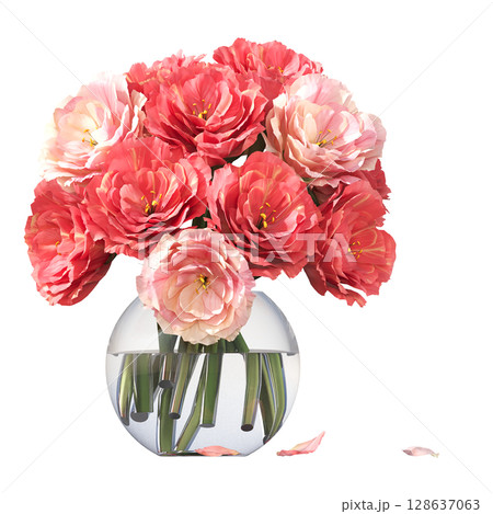 decorative flower in a pot isolate on a transparent background, 3D illustration, cg render 128637063