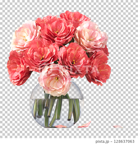 decorative flower in a pot isolate on a transparent background, 3D illustration, cg render 128637063