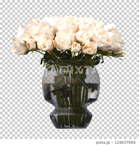 decorative flower in a pot isolate on a transparent background, 3D illustration, cg render 128637068
