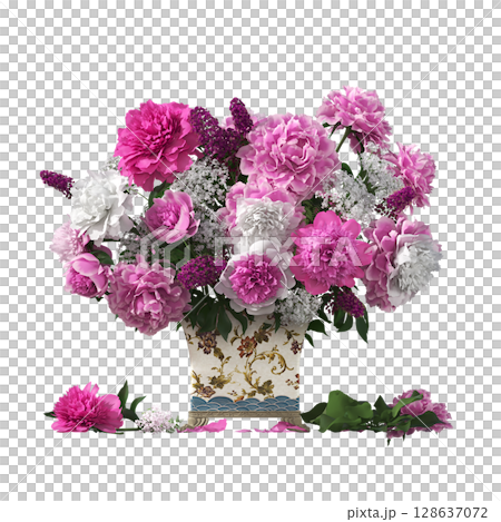 decorative flower in a pot isolate on a transparent background, 3D illustration, cg render 128637072